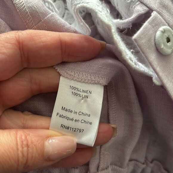 Miguelina 100 % linen crochet lace detailed lavender romper, M - Picture 16 of 16